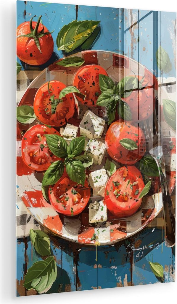 MuchoWow Glasbilder - Bilder auf Wandbild - Foto auf Glas Caprese - Salat - Sommer - Essen - Italien 40x60 cm Wanddekoration aus Glas - Acrylglasbi...