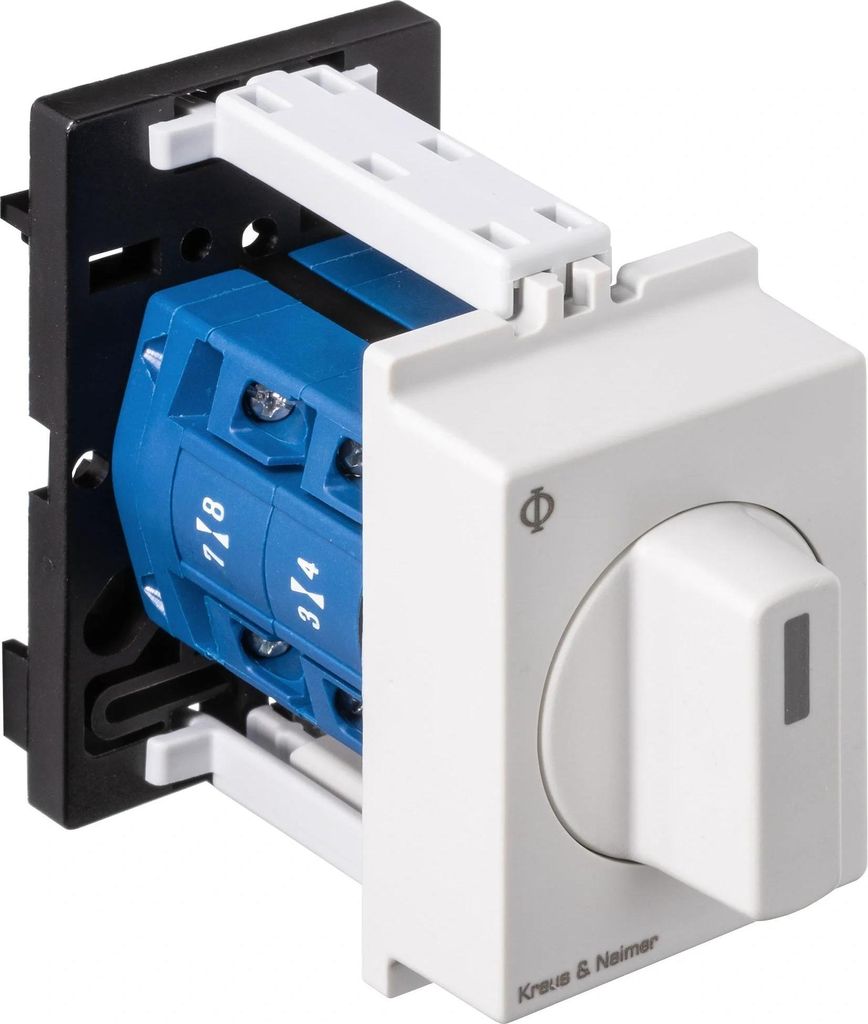 Kraus & Naimer Umschalt.m.0,2polig,60°,45mm-Schnappbef. Ith=10A, P=2,2 kW(AC3,400V AC),2x1,5 mm², 1 Stk.