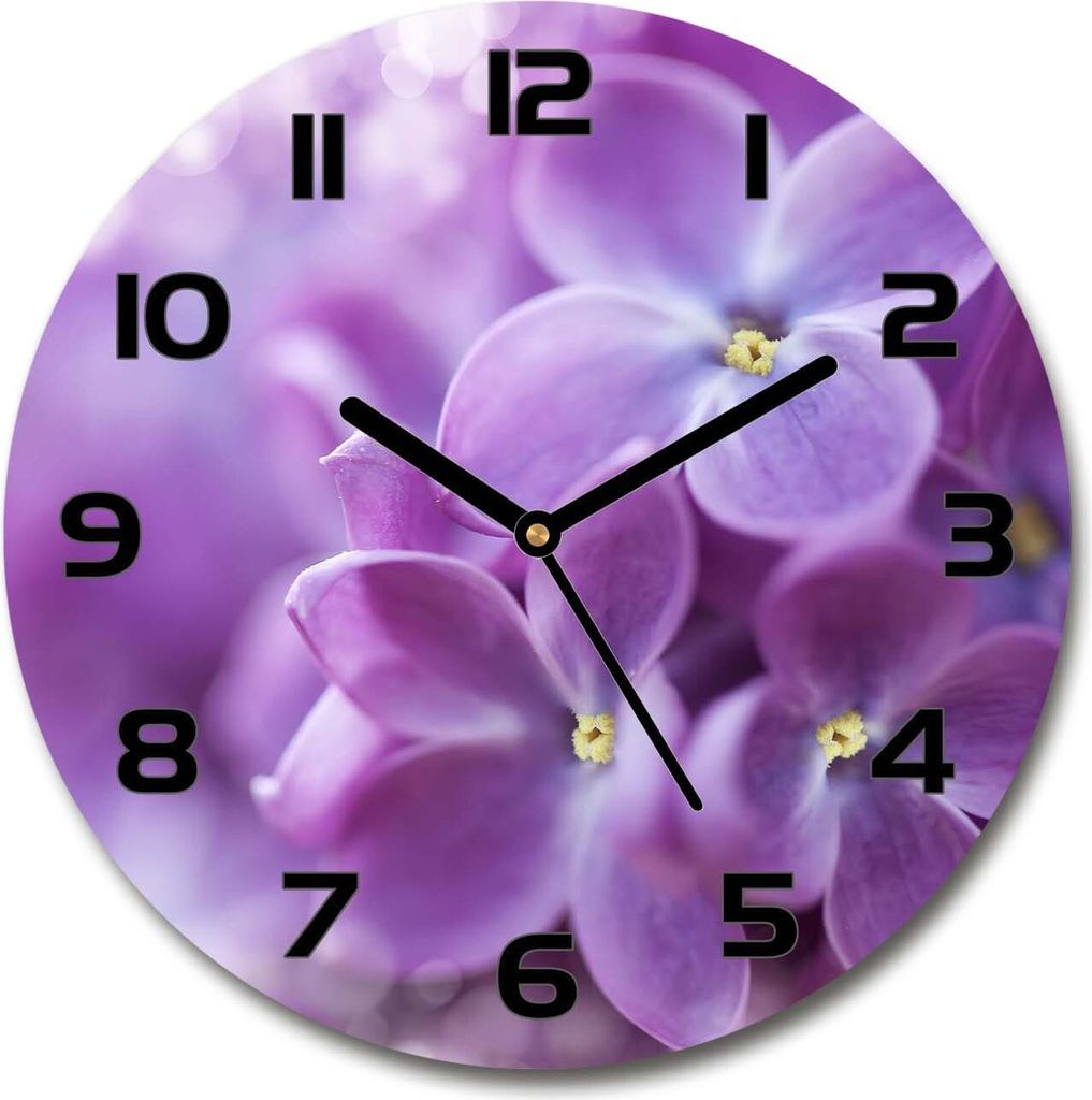 Wanduhr aus Glas 30fi Glasbild Glasuhr Gehärtetes Glas - schwarze-zeiger - Lilac flowers