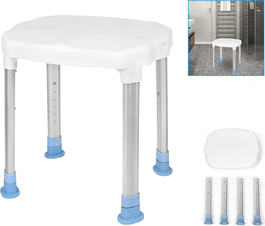 ACXIN Duschstuhl Höhenverstellbar Badhocker Duschhocker mit Anti Rutsch Gummifüße Duschhilfe Aluminium Duschsitz für Senioren bis 150 kg