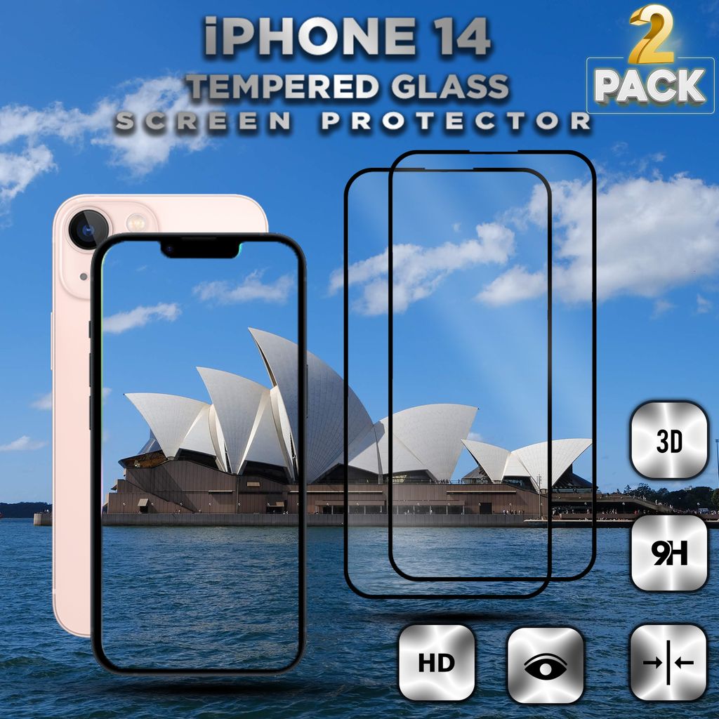 2-Pack iPhone 14 - Gehärtetes Glas 9H - Hochwertiger 3D-Displayschutz