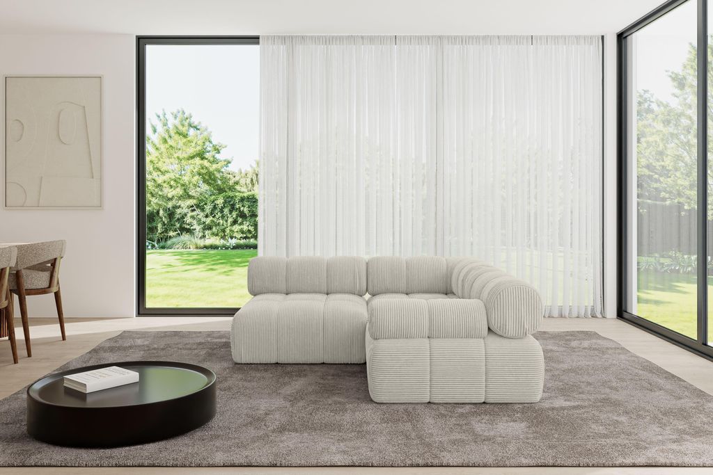 ALTDECOR Modulares Sofa Ecksofa in L-Form - Mende-L1 - 190x190x70 cm Cremeweiß Corner modular Sofa Eckcouch Couch Wohnlandschaft Cauchsofa Polster...