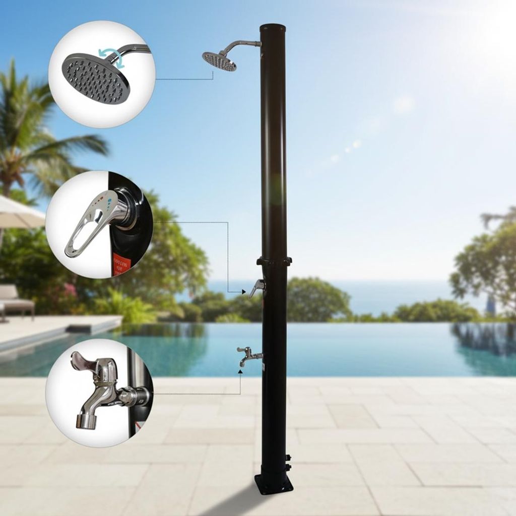 Mucola Solardusche Gartendusche Pooldusche Außendusche Campingdusche Outdoor Dusche Regendusche Fußdusche Schwimmbaddusche - 20L Schwarz