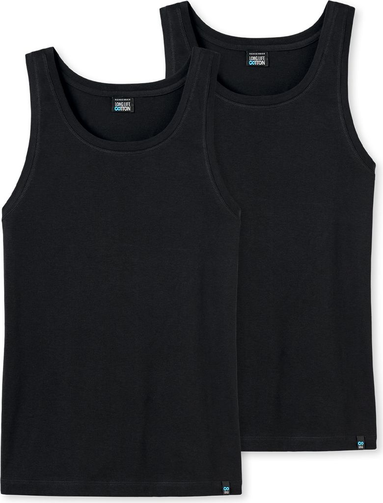 Schiesser 2er Pack Long Life Baumwolle Unterhemd / Tanktop Körpernahe Passform mit Rundhals-Ausschnitt, Kleines Serien-Logo am Saum, Reduzierte Pi...