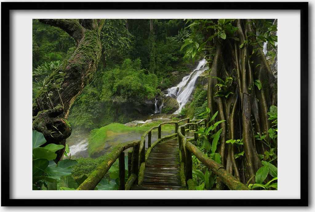 Bild 60x40 MDF-Rahmen, Wandkunst Wasserfall im Dschungel Produktbild 