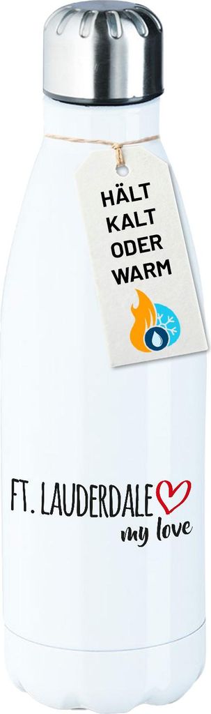 Huuraa Edelstahl-Trinkflasche Ft. Lauderdale my love Geschenk 500ml White Wasserflasche Ft. Lauderdale Präsent