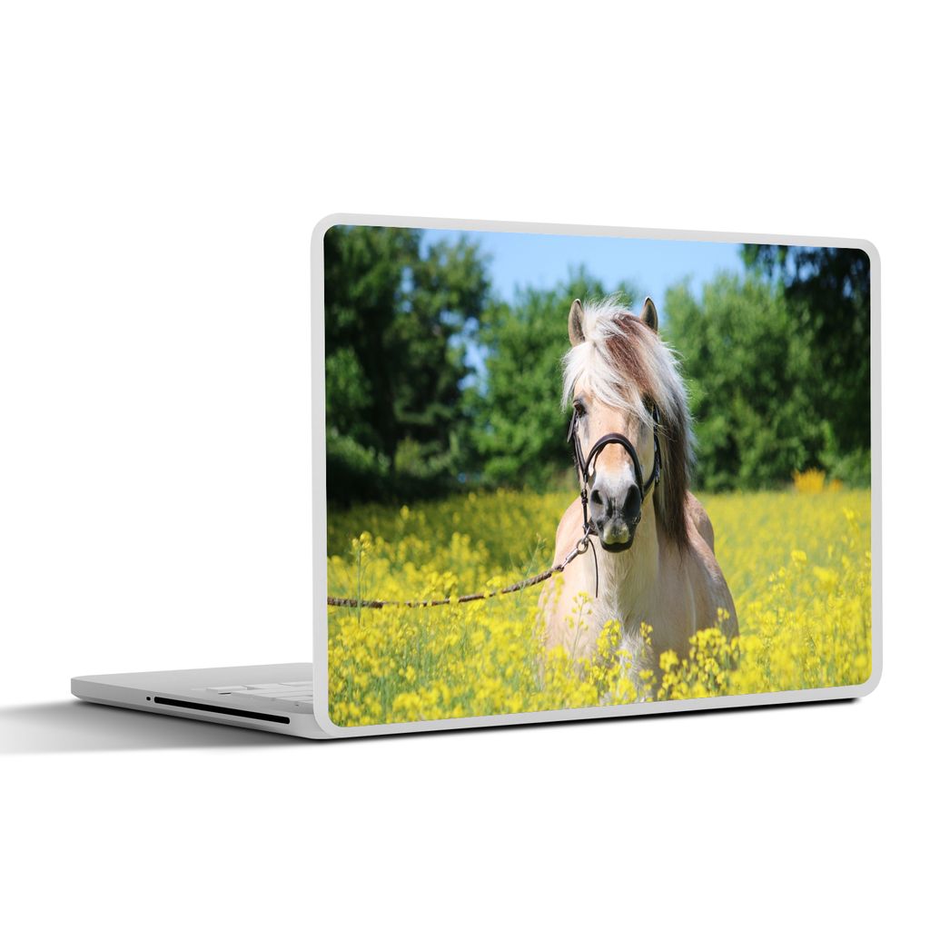 MuchoWow Laptop Aufkleber Sticker Cover Pferd - Blumen - Gelb 25x18 cm - Laptop-Deko