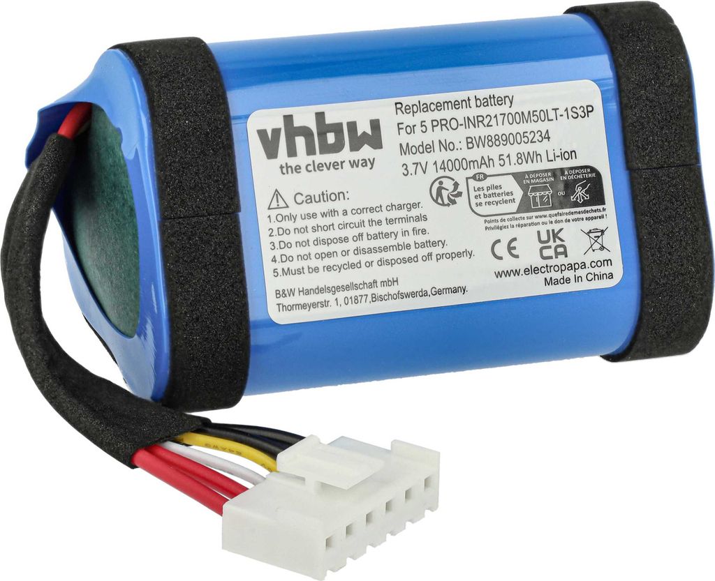 vhbw Akku kompatibel mit JBL Charge 5 Lautsprecher Boxen Speaker (14000 mAh, 3,7 V, Li-Ion)