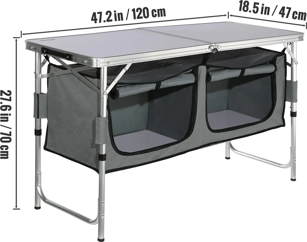 Meuble de camping pliable et table de cuisine d'extérieur Grise