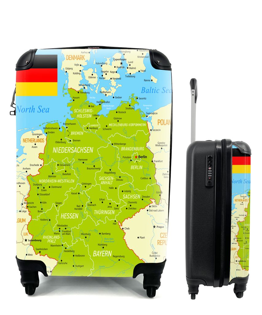 MuchoWow Koffer Handgepäck Trolley Rollkoffer Kleine Reisekoffer mit 4 Rollen - Bunte Deutschlandkarte - Cabin Size < 55x40x23 cm & 55x40x20 cm ...