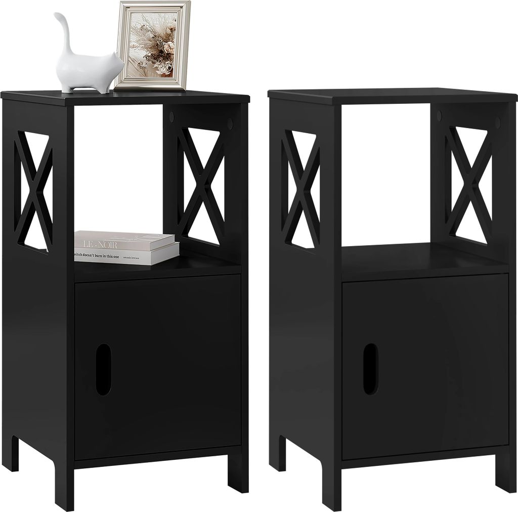 Nachttische 2er-Set - Nachtschrank - Schmal 30 x 60 x 30 cm - 1 Offenes Fach - Schrank mit Tür - MDF - Schwarz