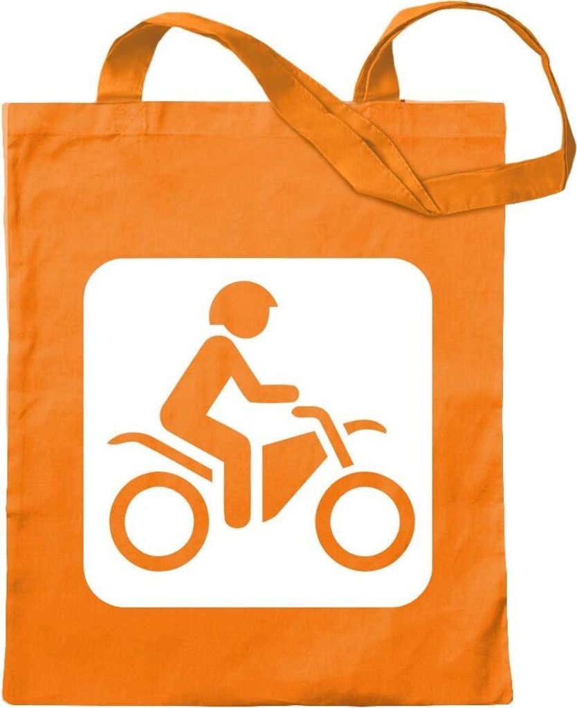 Kiwistar - Baumwolltasche - mandarin - Motorrad Roller Biker Piktogramme - Tragetasche Stoffbeutel Umhängetasche Langer Henkel