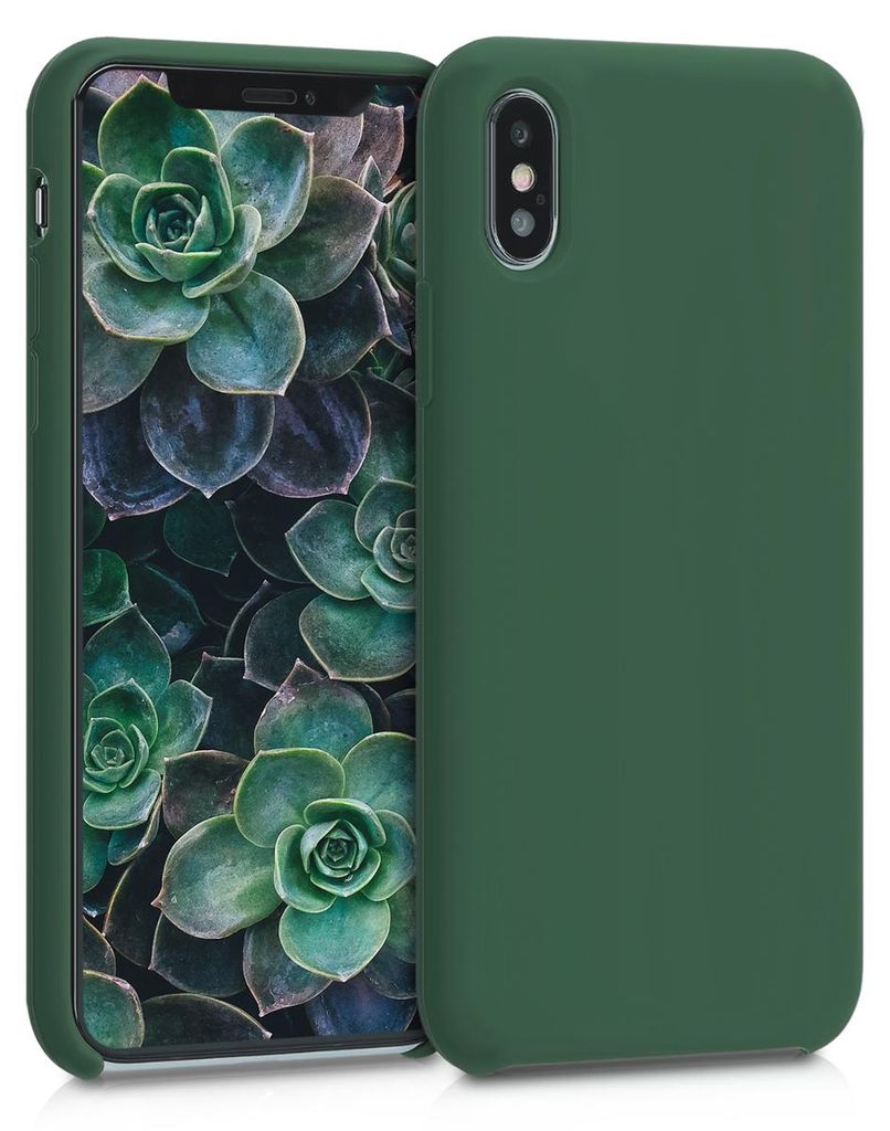 kwmobile Handyhülle für Apple iPhone XS Hülle - Case Silikon - Kabelloses Laden - Schutzhülle Cover in Dunkelgrün