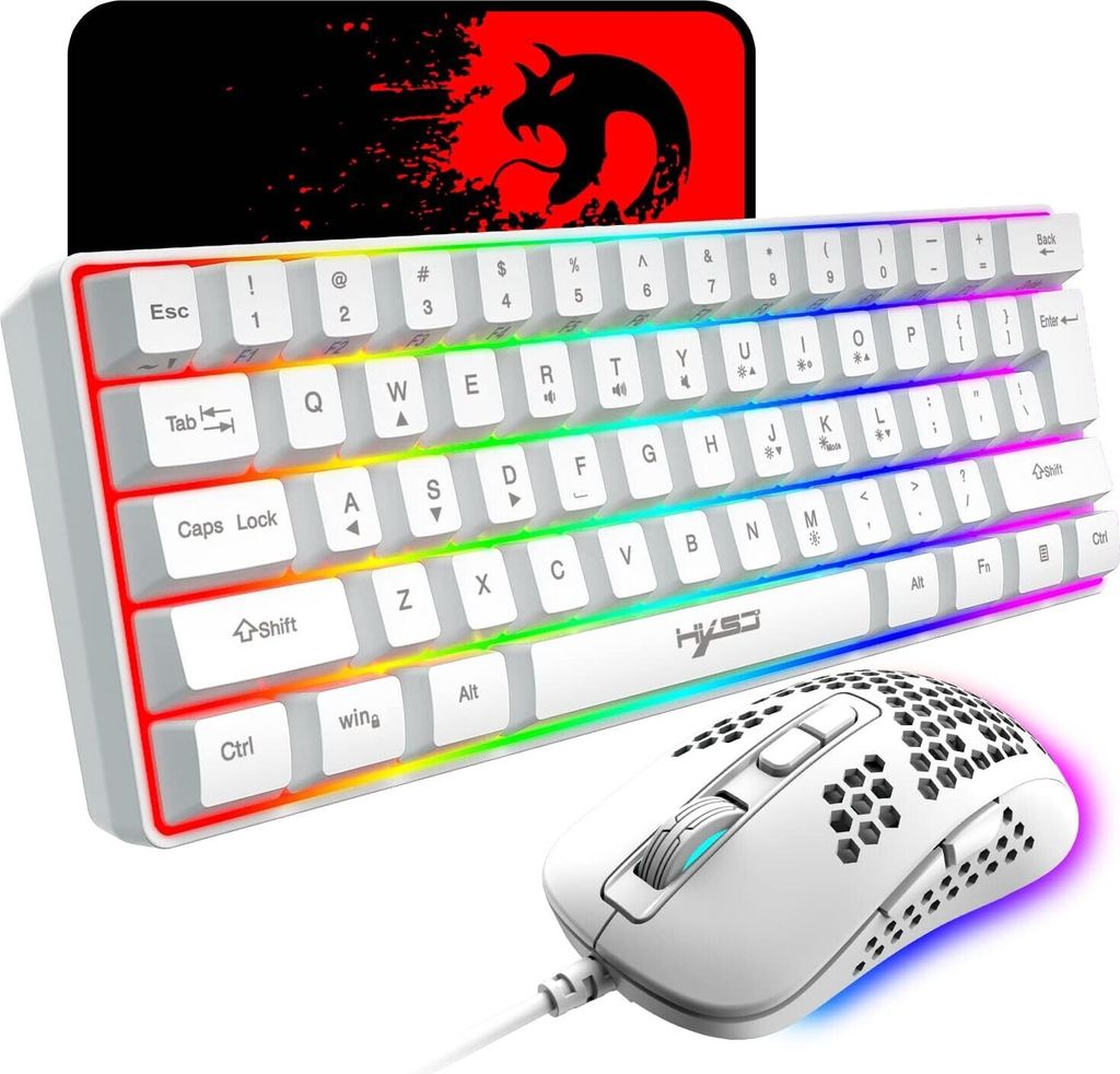 RGB-Gaming-Tastatur, 61-Tasten-Minitastatur mit 11 RGB-Chroma-Hintergrundbeleuchtung, schwebende ABS-Tastenkappen, vollständige Anti-Ghosting-Tasten