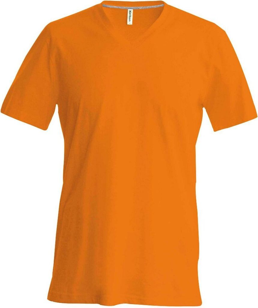 Kariban Herren T-Shirt Kurzarm V-Neck V-Ausschnitt Basic Kurzarmshirt, Größe:L, Farbe:Orange