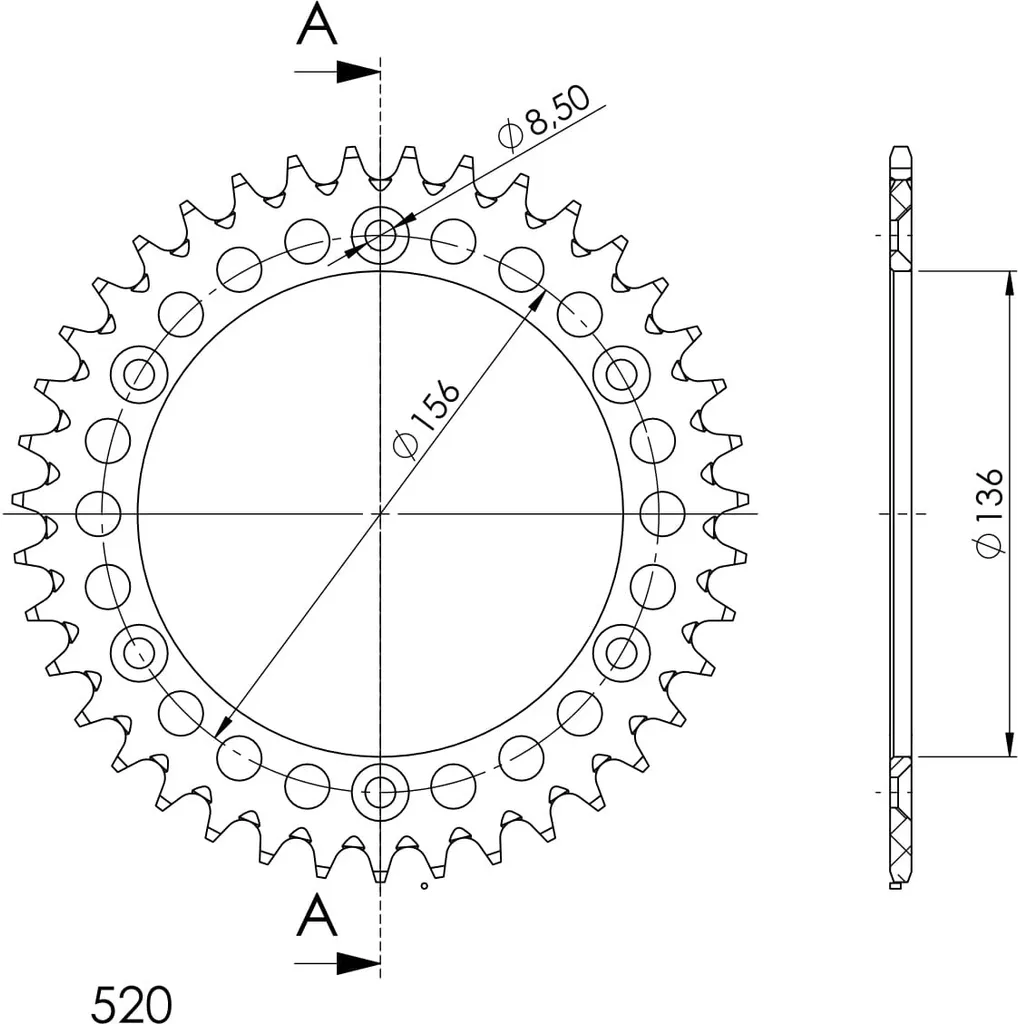 Couronne 520 allégée 38 dents Supersprox pour une transmission réactive