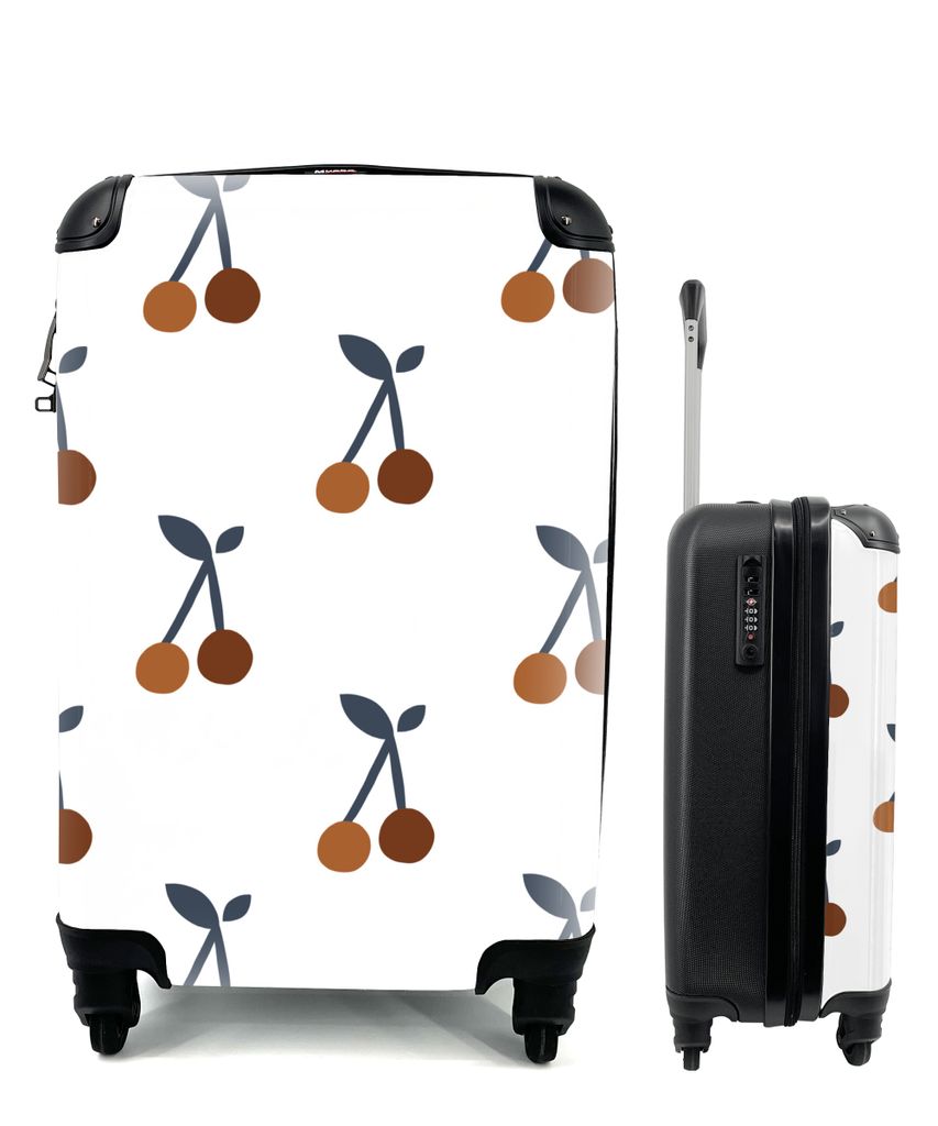 MuchoWow Koffer Handgepäck Trolley Rollkoffer Kleine Reisekoffer mit 4 Rollen - Muster - Pflanzen - Kirschen - Cabin Size < 55x40x23 cm & 55x40x...