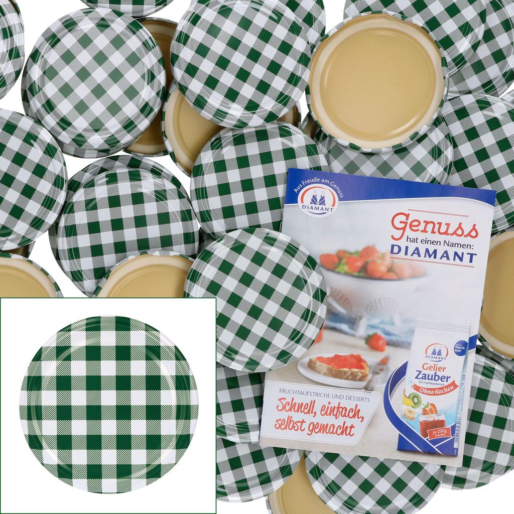 50er Set Ersatz Deckel To82 grün kariert passend für 230ml Produktbild 