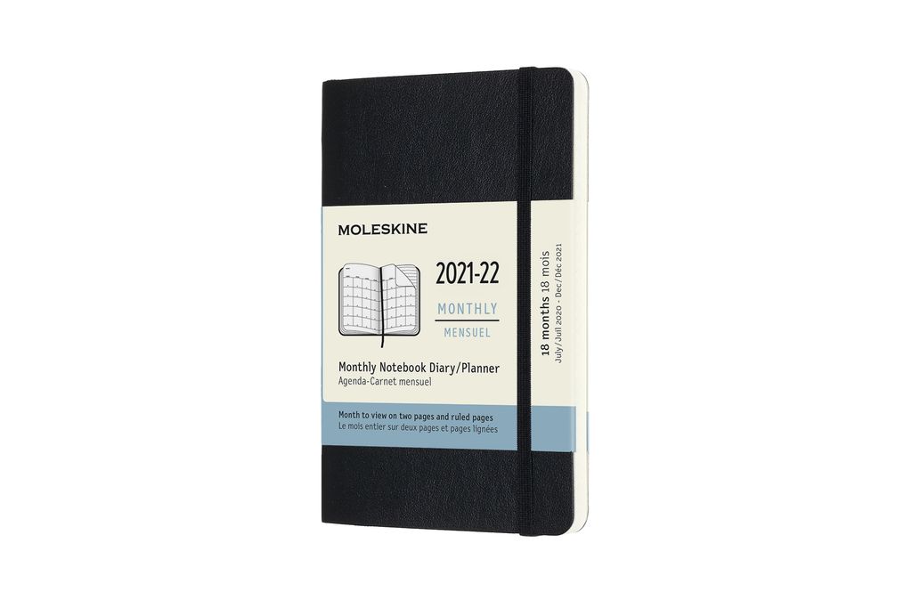 Moleskine 18 Monate Monats-Notizkalender 2021/2022 - Weicher Einband - Englischer Kalender - 1 Mo = 2 Seiten - Rechts Linierte Seite - Schwarz - Po...