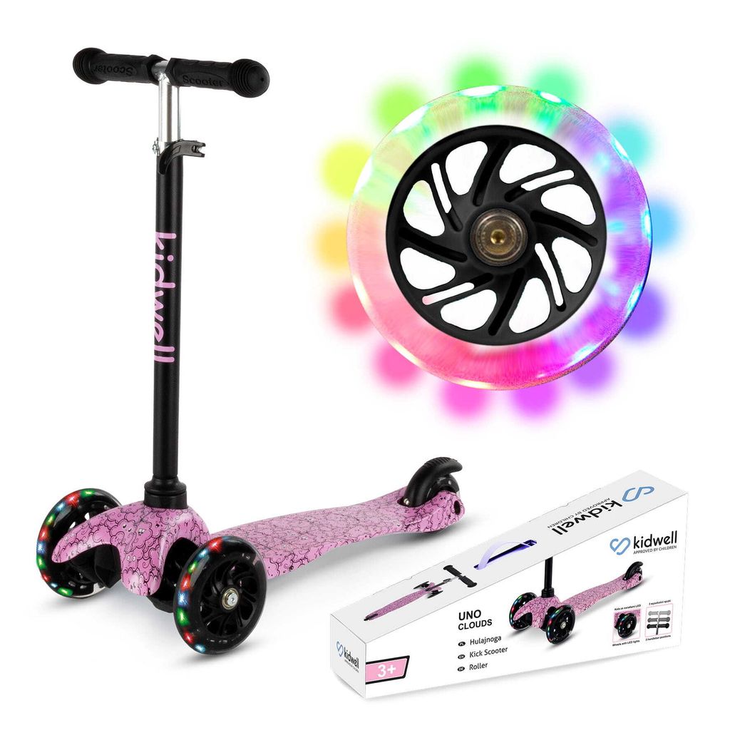 COIL Dreiradscooter, Kinderroller, Tretroller, Dreirad-Balance-Roller, Cityroller, ABEC-7-Lager, 3-stufige Lenkradverstellung, LED-Räder, Clouds