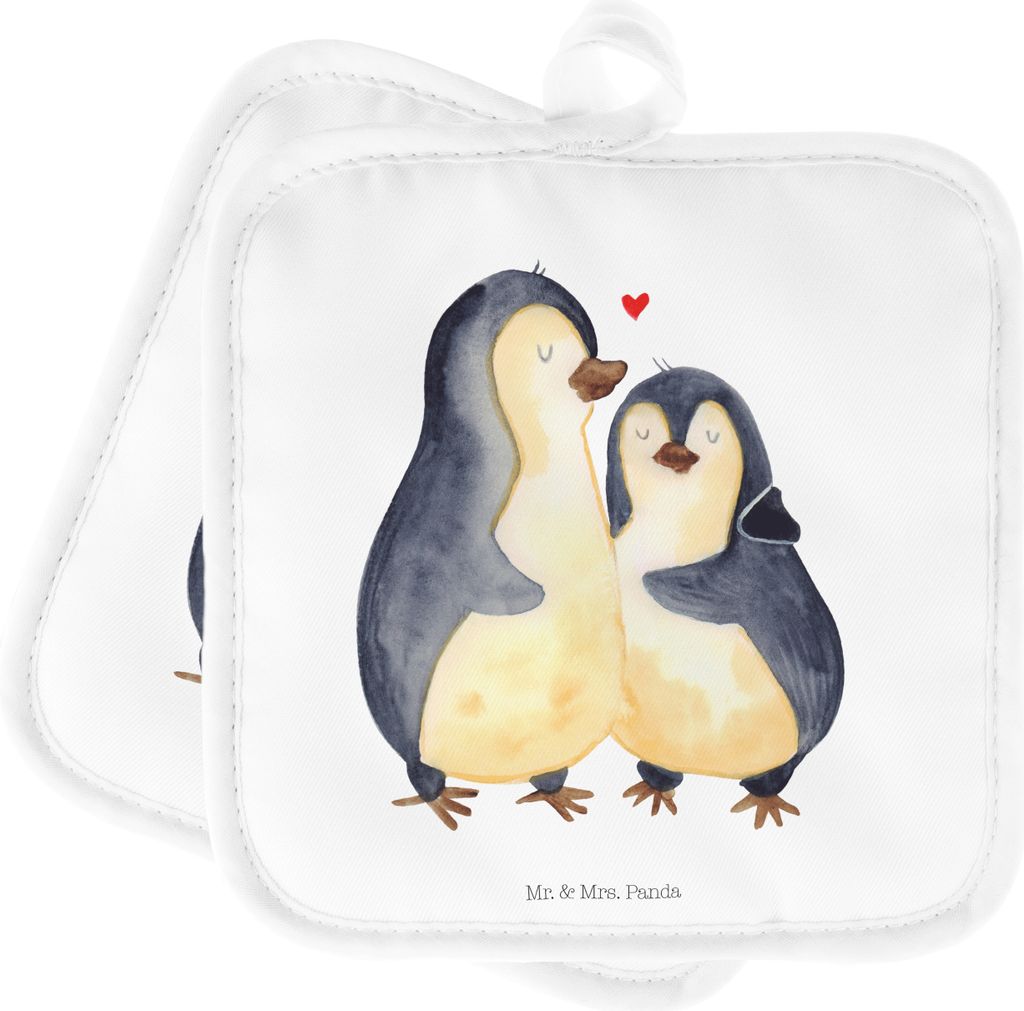 Mr. & Mrs. Panda Topfuntersetzer Pinguin umarmen - Weiß - Geschenk, Hochzeitsgeschenk, Ofenlappen, topfhalter, Umarmung Verliebt, Topflappen Set, ...