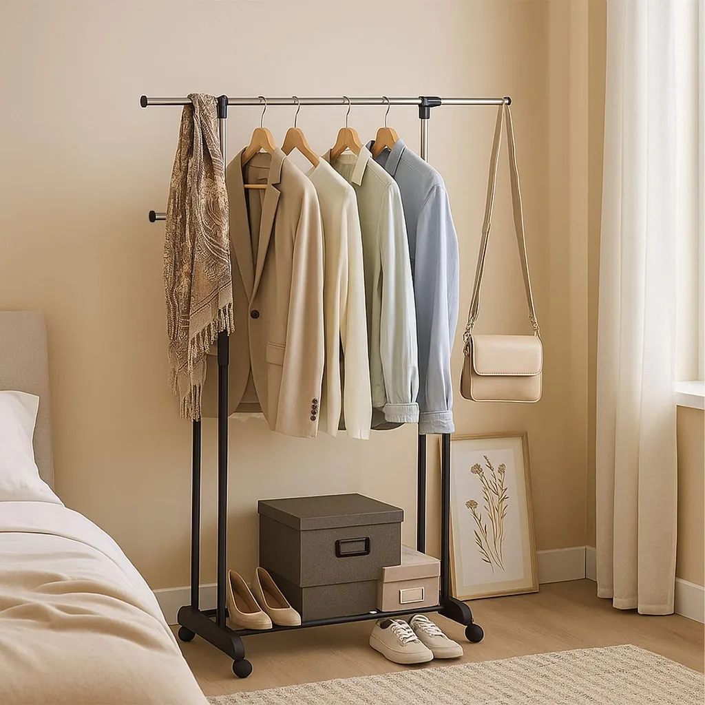 Porte-vêtements de dressing mobile avec double penderie extensible - 2