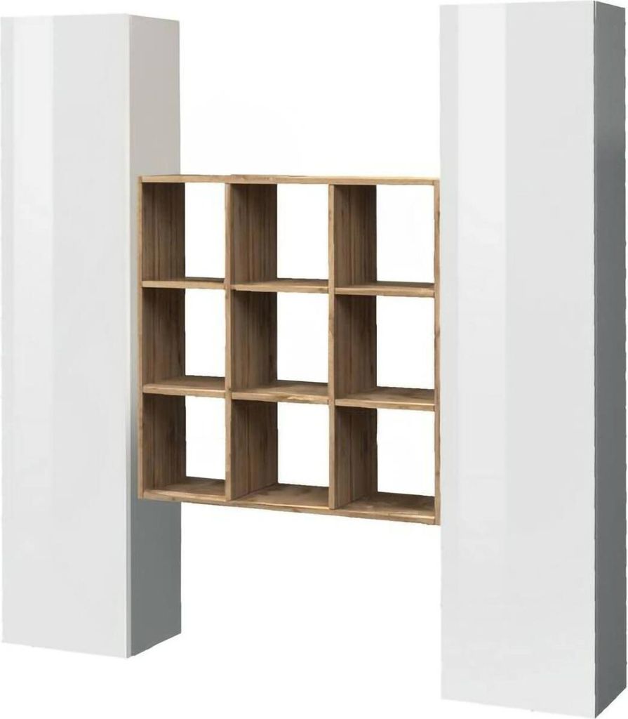 Kommode Ddacru, Wohnzimmer-Set mit 2 Türen und Regalen, Wohnzimmer-Buffet, Küchen-Sideboard, 100 % Italy, cm 170x30h180, glänzend weiß und Ahorn