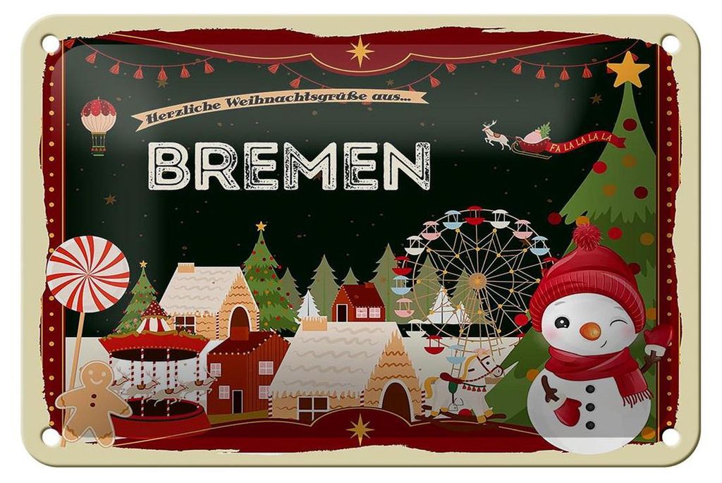 Blechschild Weihnachten Grüße aus BREMEN Geschenk Produktbild 