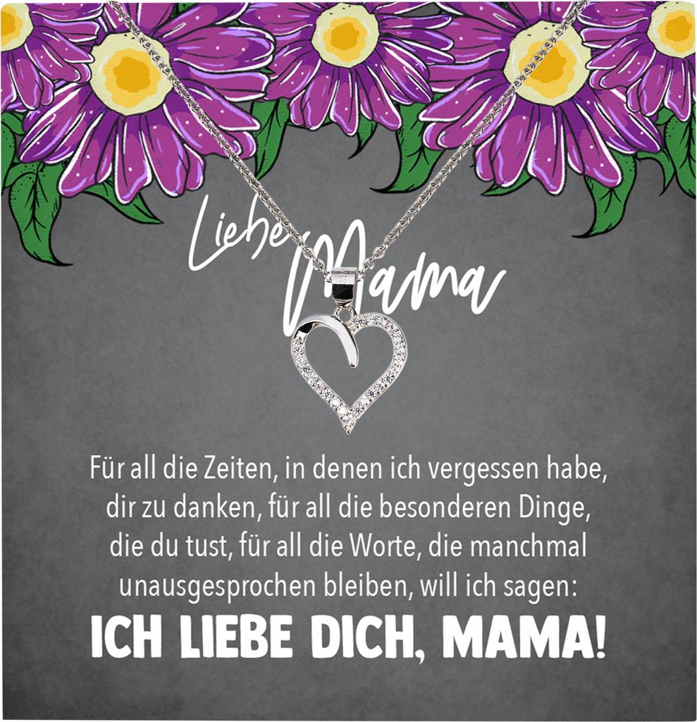 22Feels Echt Silber Halskette - Liebe Mama Geschenk Geburtstag Muttertag Weihnachten Mutter Schmuck Set für Frauen - Herz Anhänger, Karte