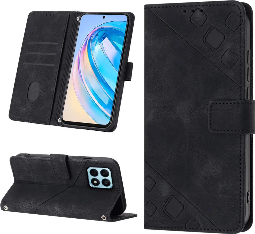 Cover Honor X8A Pelle Nera Goffrata - Design Portafoglio e Stand