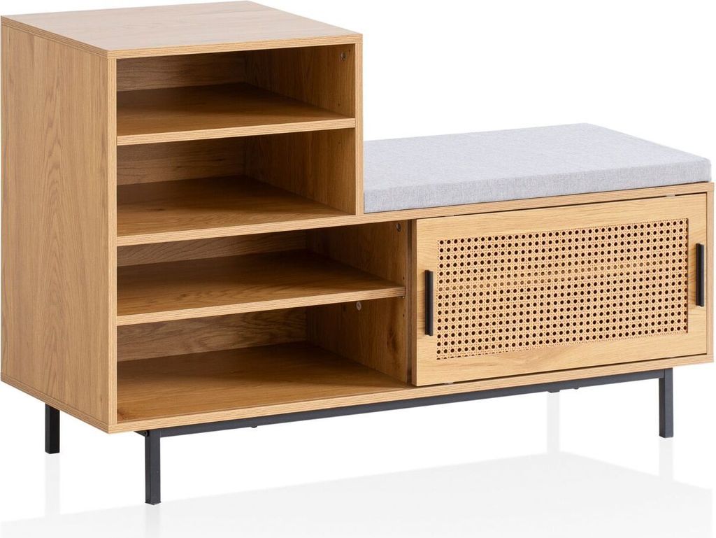 Schuhbank mit Sitzfläche 120x75,5x40 cm Garderobenbank Eiche-Nachbildung, Sitzbank Rattan Klein Gepolstert, Bank Schmal Flur mit Stauraum, Flurban...
