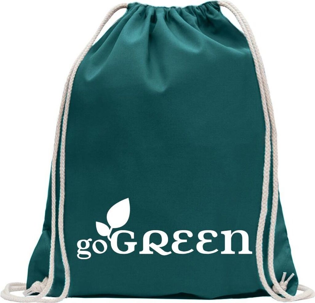 Kiwistar - Turnbeutel - petrol - go green - Fun Rucksack Sport Beutel Gymsack Baumwolle mit Ziehgurt