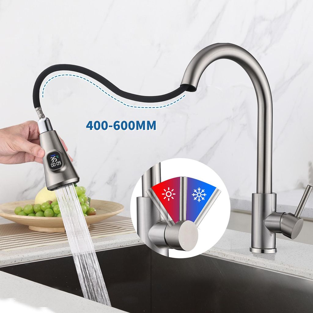 Küchenarmatur mit Temperaturanzeige mit 2 Strahlarten,360° Produktbild 