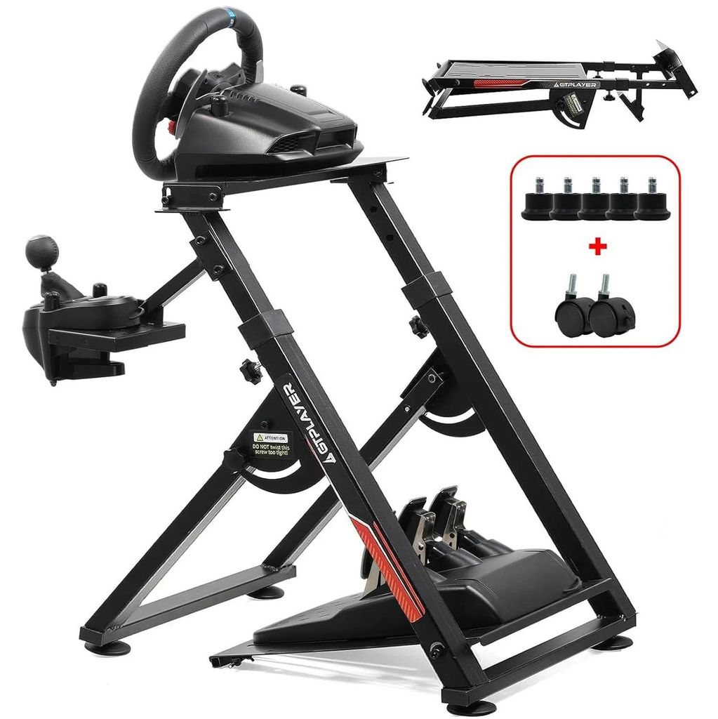 Lenkradständer - GTS04 - Höhen- und neigungsverstellbar - Für PC & Steam - Robuster Stahlrahmen - 64×43×64 cm - Schwarz/Rot