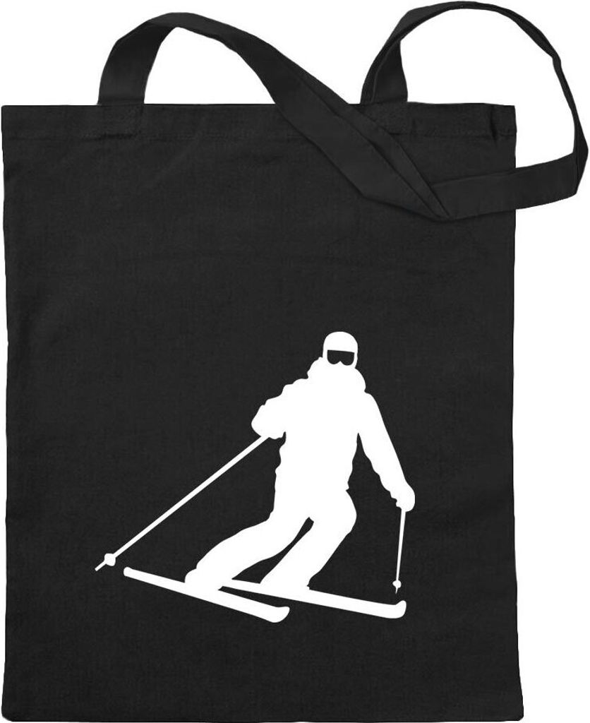 Kiwistar - Baumwolltasche - schwarz - Skifahrer Skiläufer Langlauf - Tragetasche Stoffbeutel Umhängetasche Langer Henkel