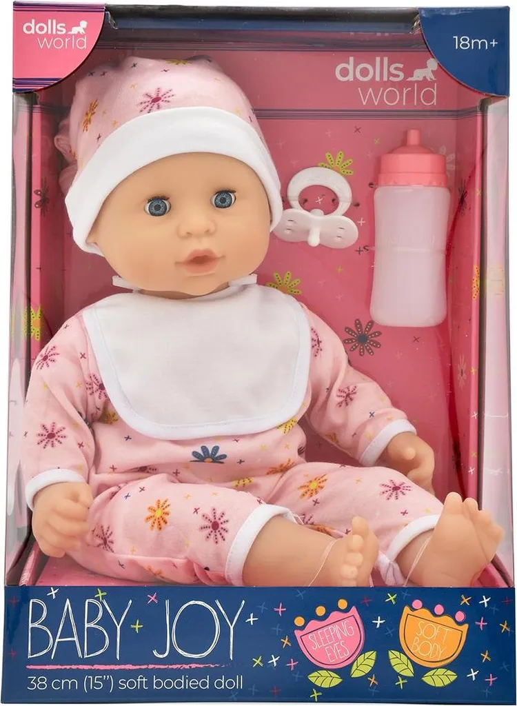 Jouet éveil : Bébé Joy DollsWorld 38cm rose pour apprendre à câliner