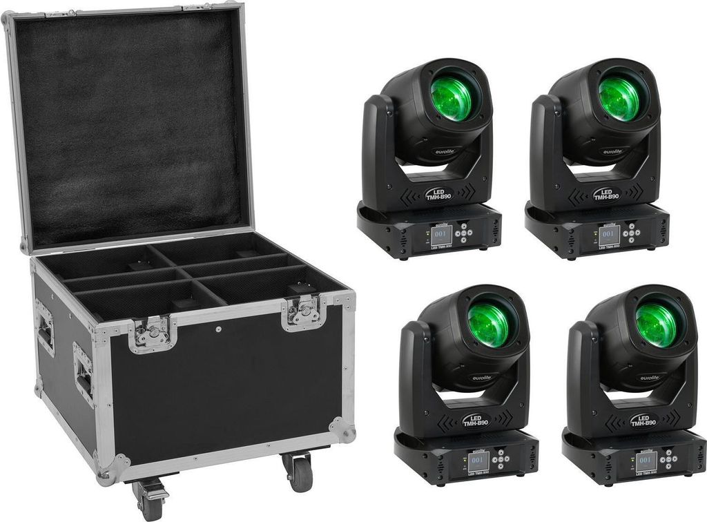 EUROLITE Set 4x LED TMH-B90 + Case mit Rollen (20000931)