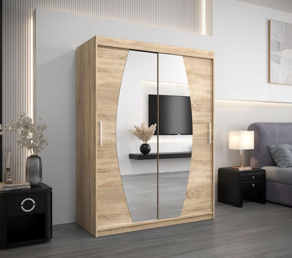 Kleiderschrank mit Spiegeln NIKOLA – Breite 150 cm, Sonoma-Eiche
