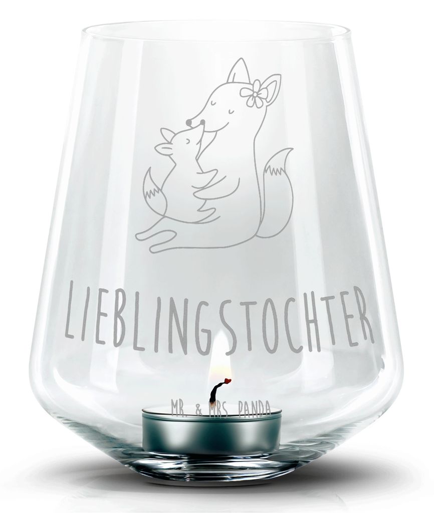 Mr. & Mrs. Panda Kerzenhalter Fuchs Mama - Transparent - Geschenk, gravur glas, Laterne, Teelichthalter, Muttertag, Umarmen, Teelicht, Windlicht, S...
