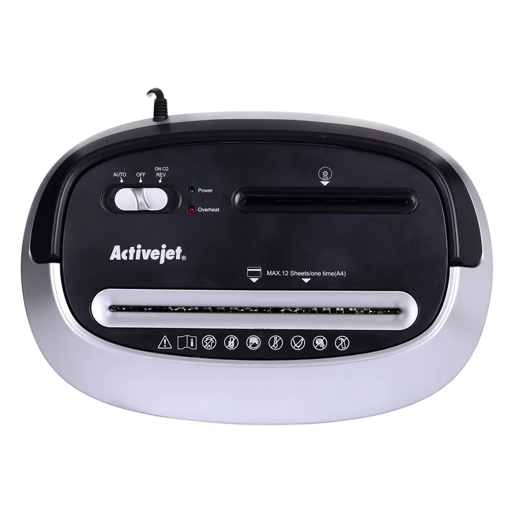 Destructeur de documents Activejet ASH-1201D Noir et Argent Haute Qualité - 11