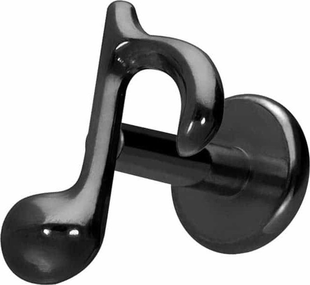 Ohrpiercing, Nasenpiercing Titan Labret mit Innengewinde ACHTELNOTE Schwarz Stablänge: 8mm | Stabstärke: 1,2mm