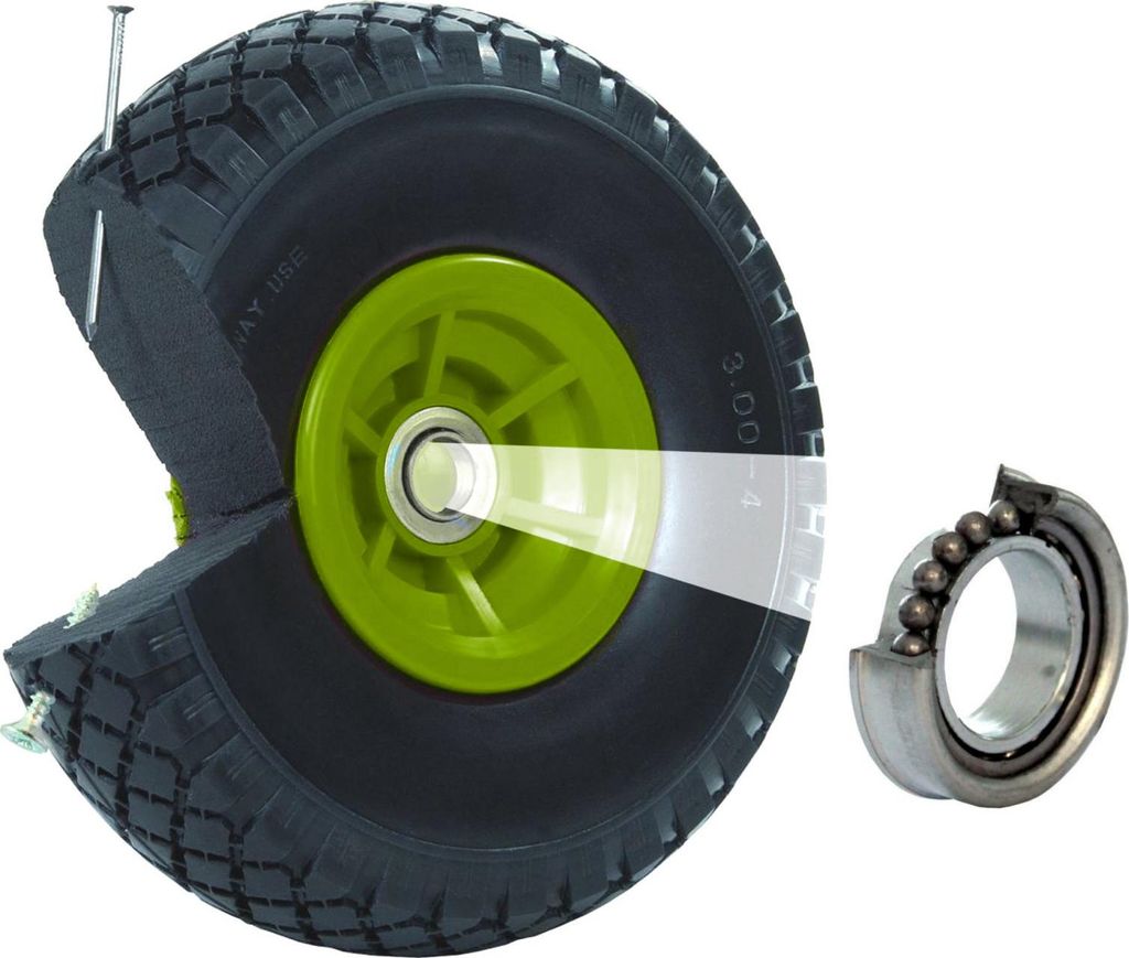Sackkarrenrad PolyurethanRad 260x85 mm 3.00-4 60 mm versetzte Nabe Ø 20 mm grün Vollgummi Bollerwagen