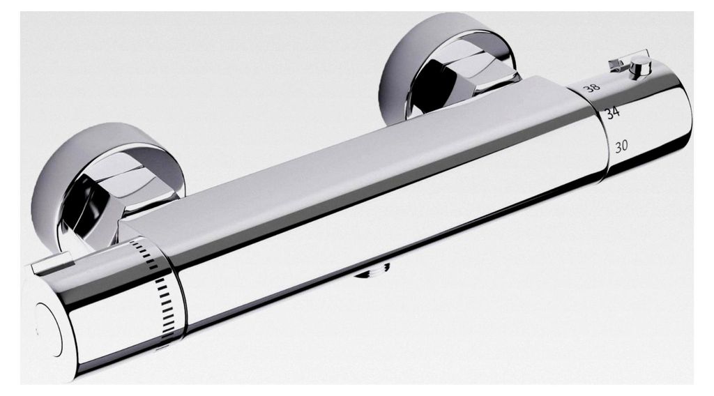 Duscharmatur mit Thermostat, Mischbatterie für die Dusche, Brausestange mit Verbrühungsschutzventil, Chrom, Messing