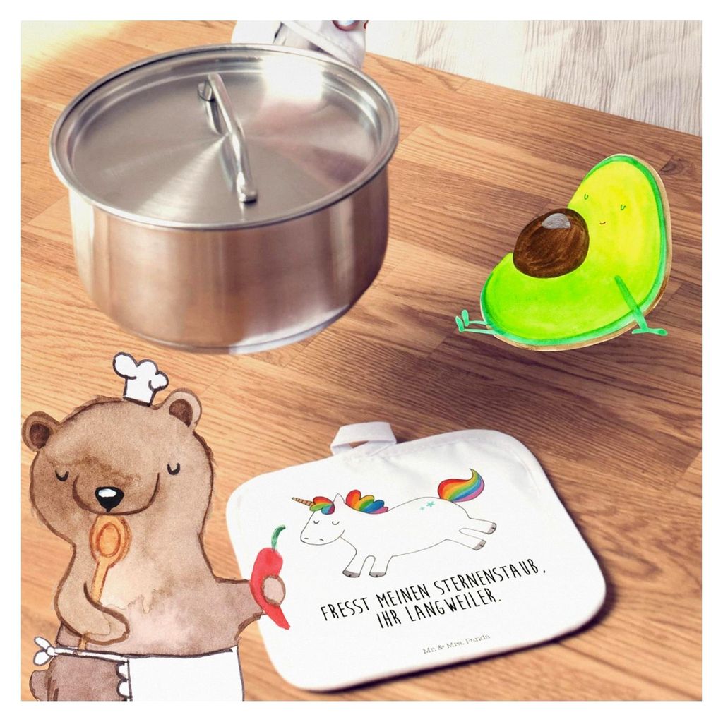 Topflappen Einhorn Happy - Geschenk, Ofenhandschuh, Topfuntersetzer, Einhorn Deko, Lebensfreude