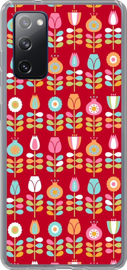 MuchoWow Handyhülle Schutzhülle Hülle für Telefoonhoesje Samsung Galaxy S20 FE Muster - Blumen - Retro - Rot Silikon Softcase Handy Hülle - ...