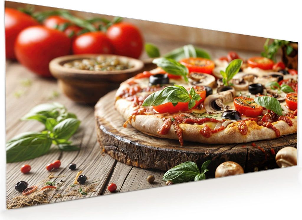 Küchenrückwand Spritzschutz Glas mit Motiv Pizza im Holzofen 40 x 40 cm