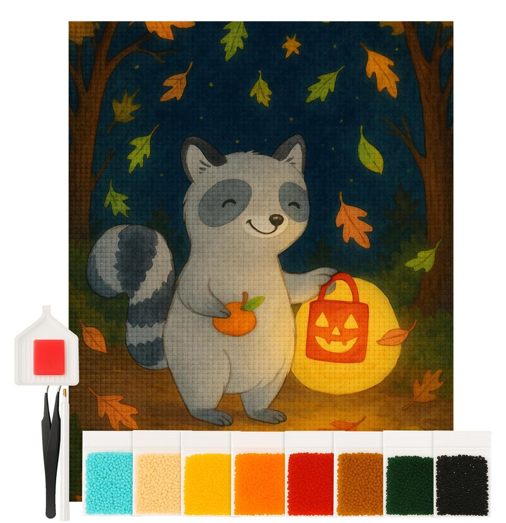 Mr. & Mrs. Panda Diamond Painting Waschbär Laterne Design 40 x 50 cm Ohne Rahmen - Weiß - Geschenk, Trick Or Treat, bilder, art, diamant, Hallowe...