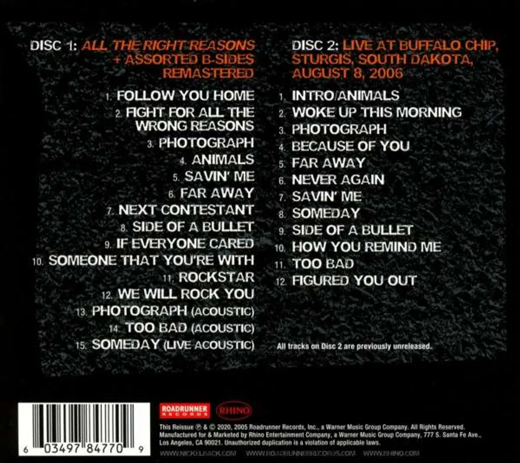 Nickelback All The Right Reasons Édition Complète 15e Anniversaire Remaster