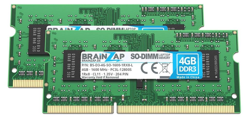 BRAINZAP 8GB DDR3 RAM SO-DIMM PC3L-12800S 1Rx8 1600 MHz Produktbild 