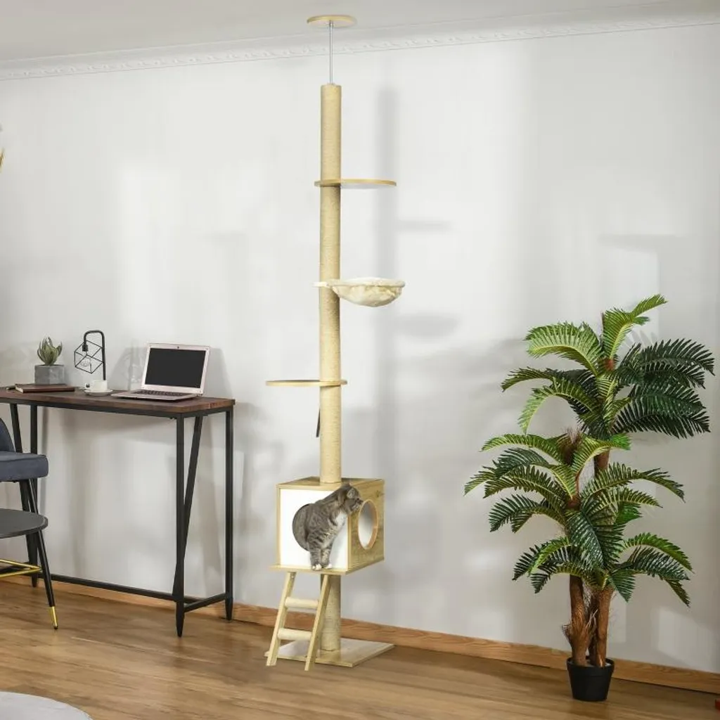 Arbre à chat Fortuna Lai 260 cm, tour à griffer beige et marron clair